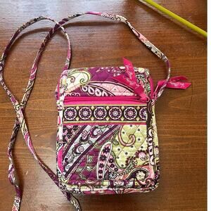 Vera Bradley Quilted Crossbody Bag Pink Paisley Organizer with Adjustable Strap